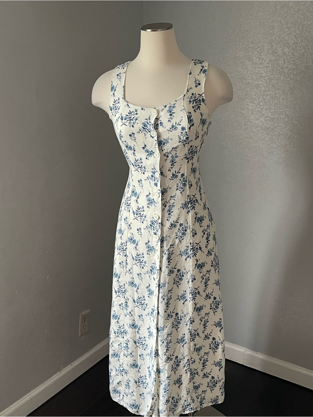 Blu Pepper White Maxi Dress with Blue Floral Print